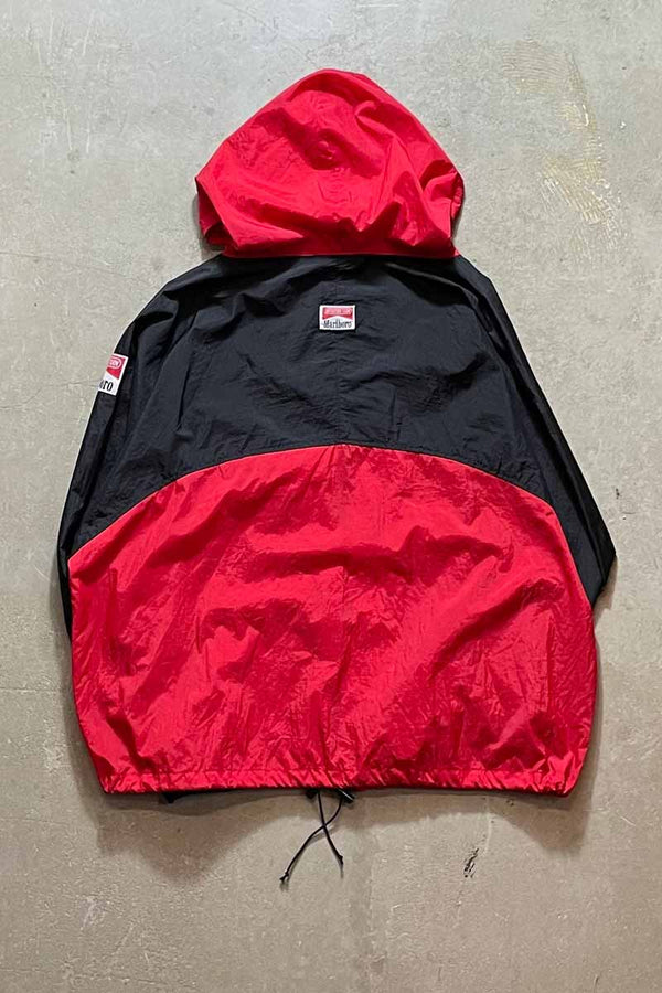 90'S PULLOVER TWO-TONE NYLON HOODIE JACKET / RED/BLACK [SIZE: XL USED]