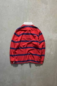 90'S BORDER L/S RUGGER SHIRT / RED [SIZE: L USED]