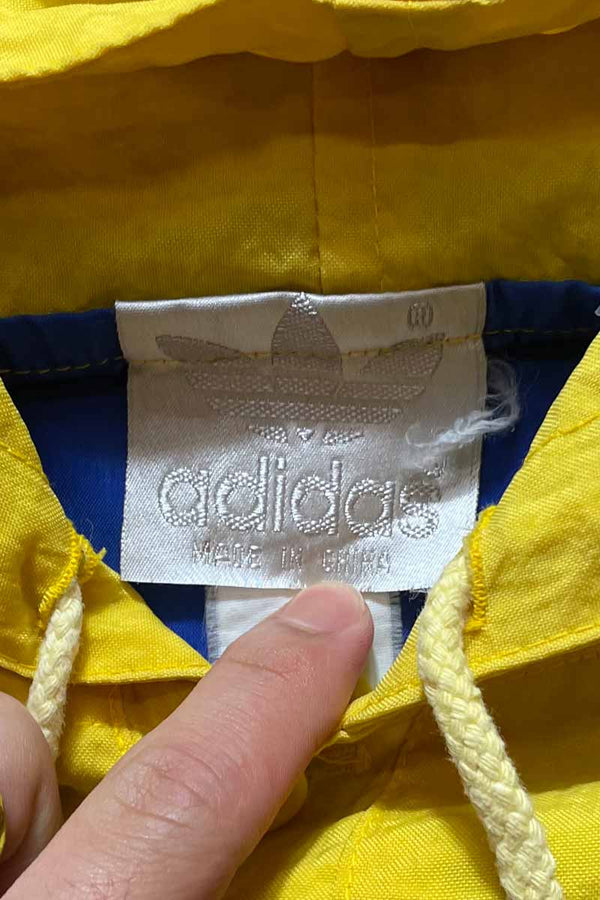80'S HALF-BUTTON PULLOVER NYLON HOODIE JACKET / YELLOW/BLUE/RED [SIZE: M USED]