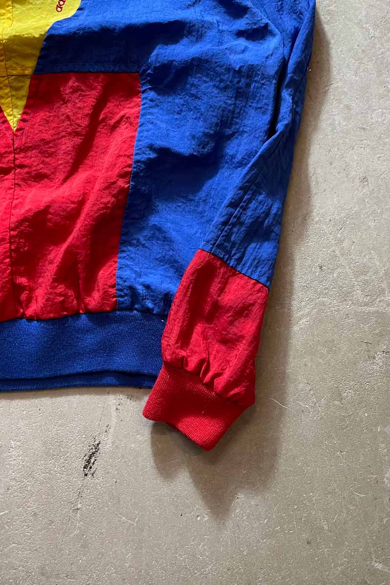 80'S HALF-BUTTON PULLOVER NYLON HOODIE JACKET / YELLOW/BLUE/RED [SIZE: M USED]