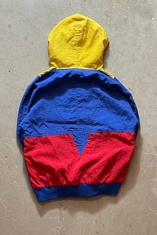 80'S HALF-BUTTON PULLOVER NYLON HOODIE JACKET / YELLOW/BLUE/RED [SIZE: M USED]