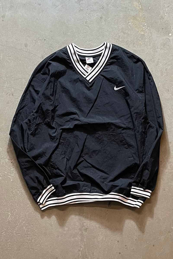 90'S V-NECK PULLOVER NYLON JACKET / BLACK [ SIZE: 2XL USED ]