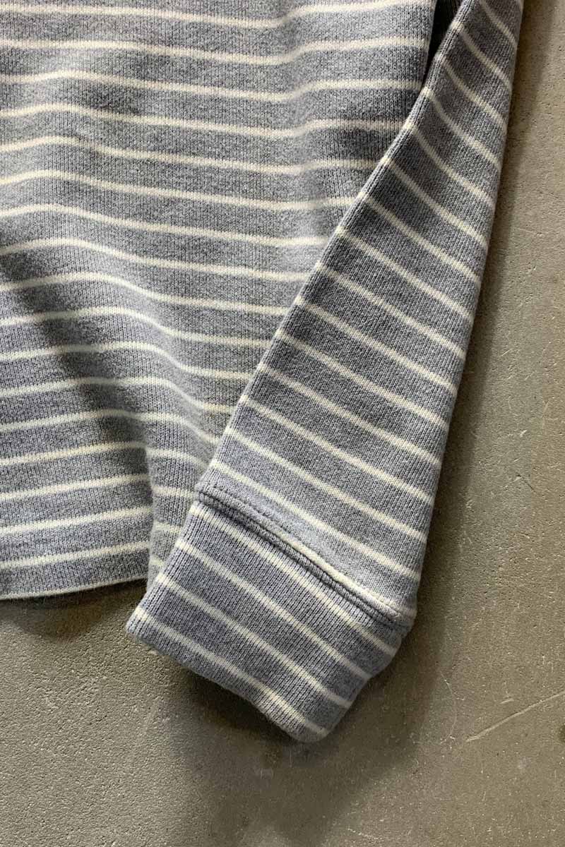 HALF ZIP BORDER COTTON KNIT SWEATER / GRAY [SIZE: L USED]