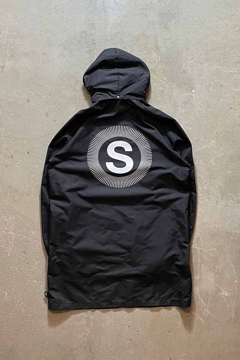 LOGO BACK PRINT ATTACHABLE HOODIE NYLON COAT / BLACK [SIZE: M USED]