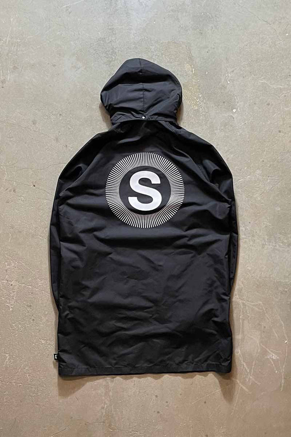 LOGO BACK PRINT ATTACHABLE HOODIE NYLON COAT / BLACK [SIZE: M USED]