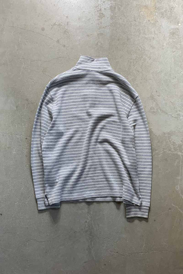 HALF ZIP BORDER COTTON KNIT SWEATER / GRAY [SIZE: L USED]