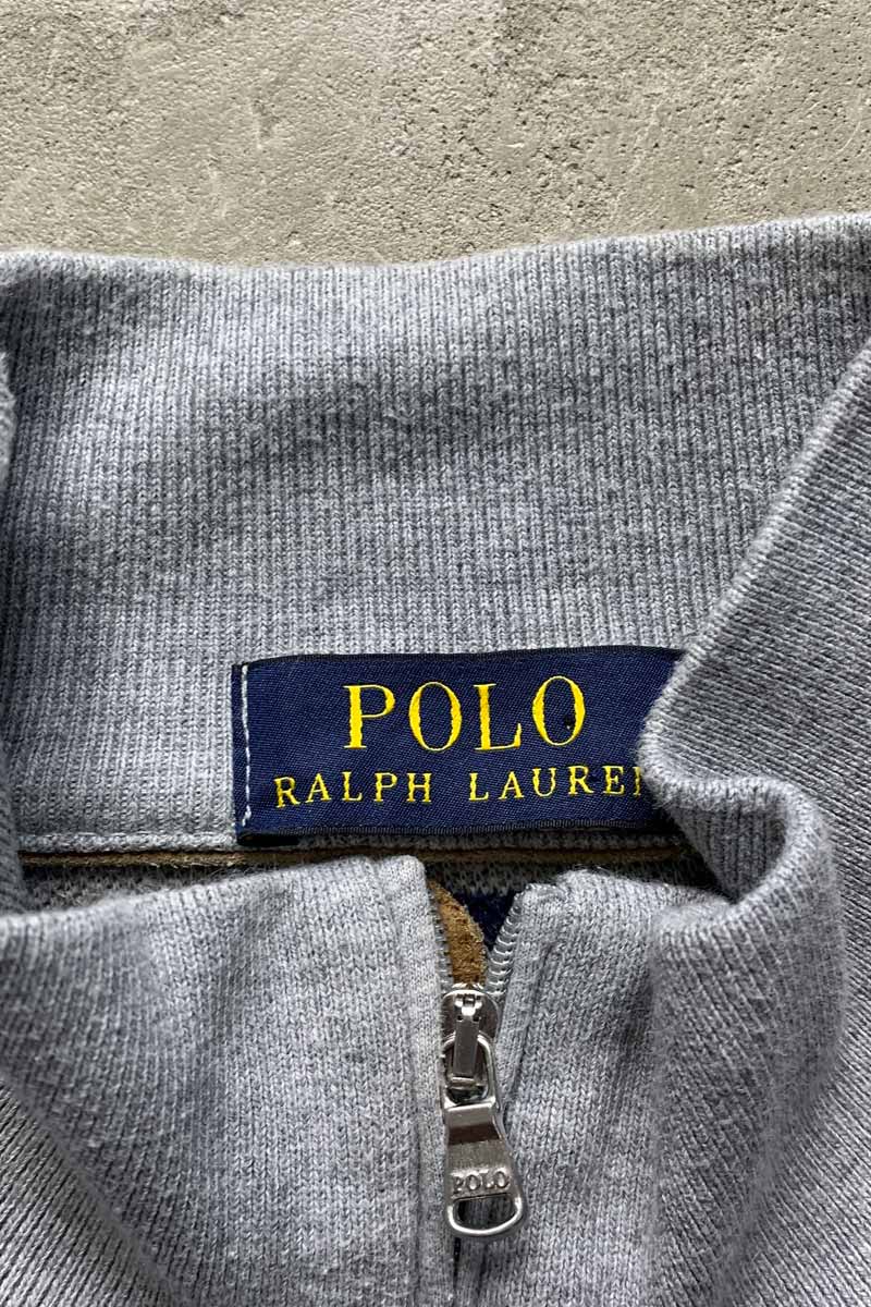 HALF ZIP BORDER COTTON KNIT SWEATER / GRAY [SIZE: M USED]