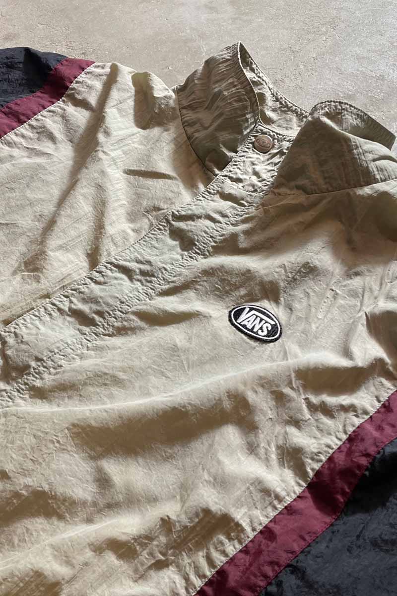 90'S NYLON ZIP JACKET / BEIGE / BLACK / RED［ SIZE: XL USED ]