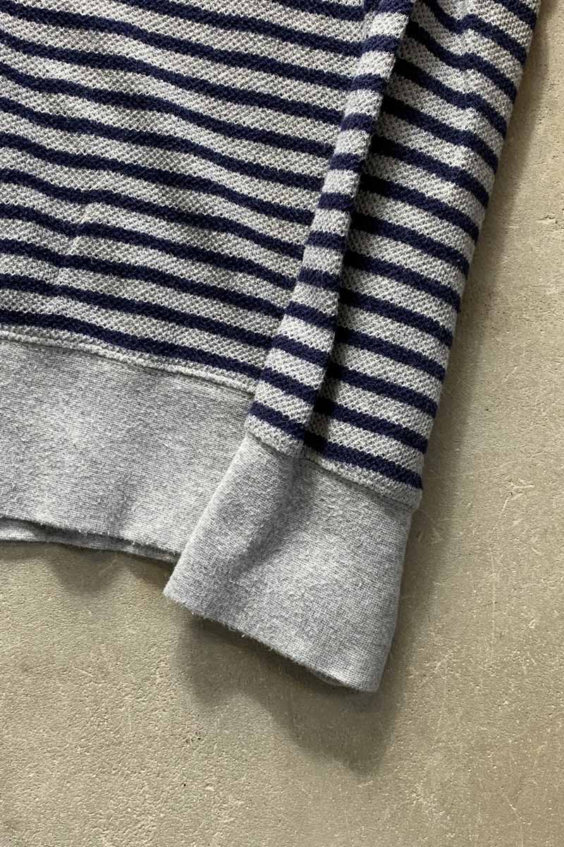 HALF ZIP BORDER COTTON KNIT SWEATER / GRAY [SIZE: M USED]