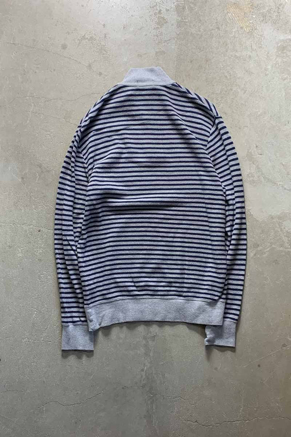 HALF ZIP BORDER COTTON KNIT SWEATER / GRAY [SIZE: M USED]