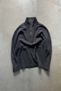 90'S HALF ZIP COTTON KNIT SWEATER / CHARCOAL [SIZE: XL USED]