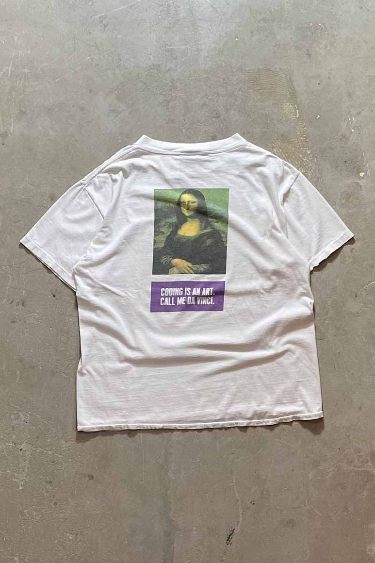 90'S S/S MEDICODE MONA LISA BACK PRINT ADVERTISING T-SHIRT / WHITE [SIZE: L USED]