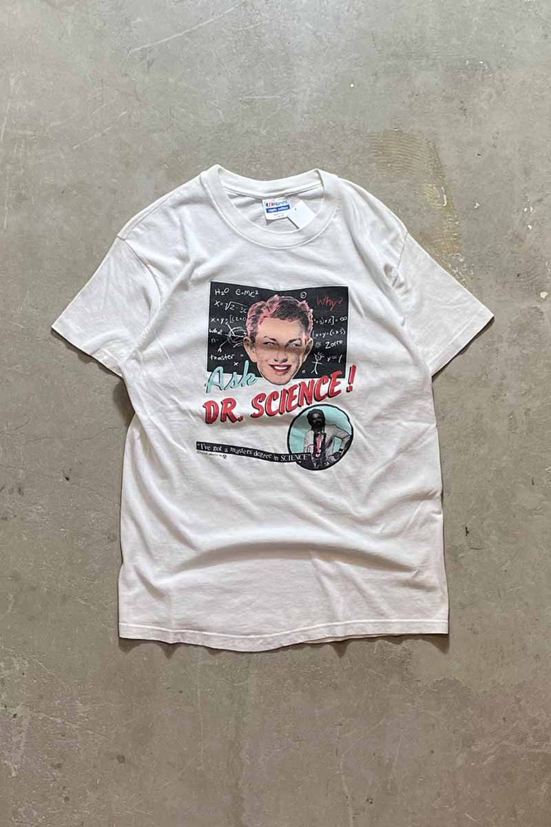 MADE IN USA 85'S S/S DR.SCIENCE PRINT T-SHIRT / WHITE [SIZE: L USED]