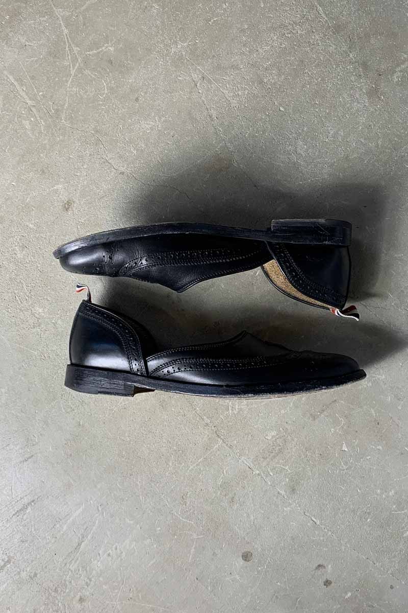 MADE IN ITALY WING-TIP LEATHER SLIP-ON / BLACK [SIZE: US10 (equivalent to 28cm) USED]