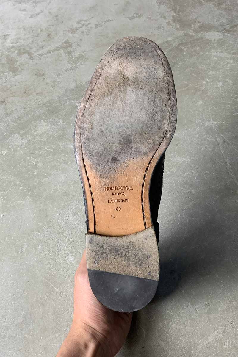 MADE IN ITALY WING-TIP LEATHER SLIP-ON / BLACK [SIZE: US10 (equivalent to 28cm) USED]
