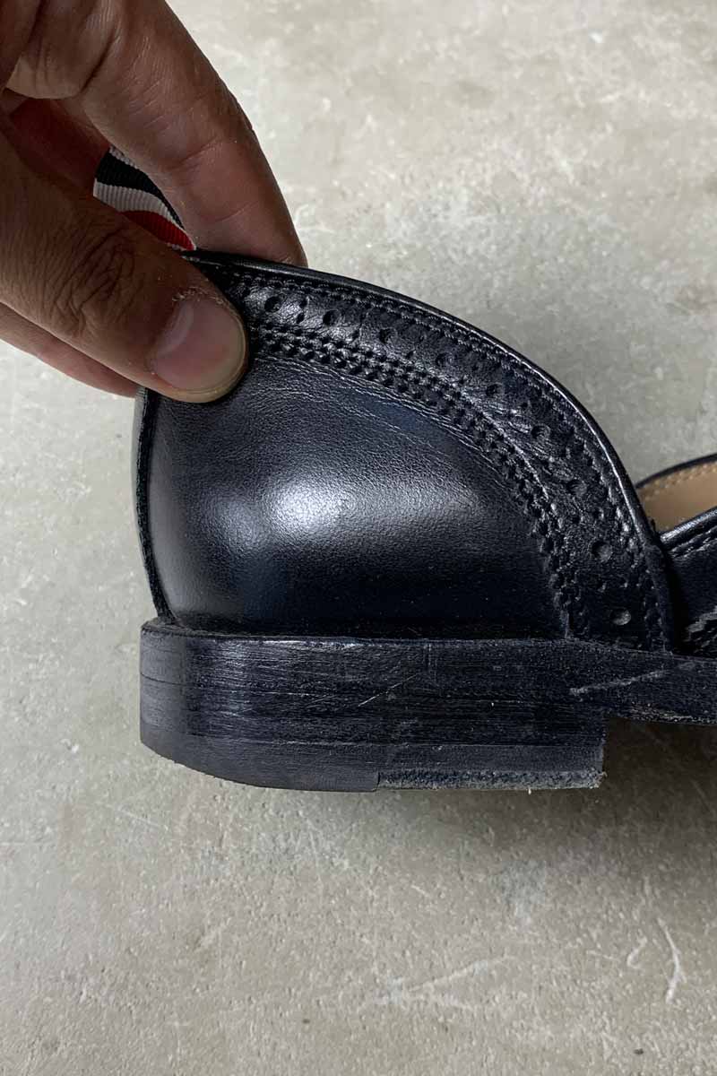 MADE IN ITALY WING-TIP LEATHER SLIP-ON / BLACK [SIZE: US10 (equivalent to 28cm) USED]