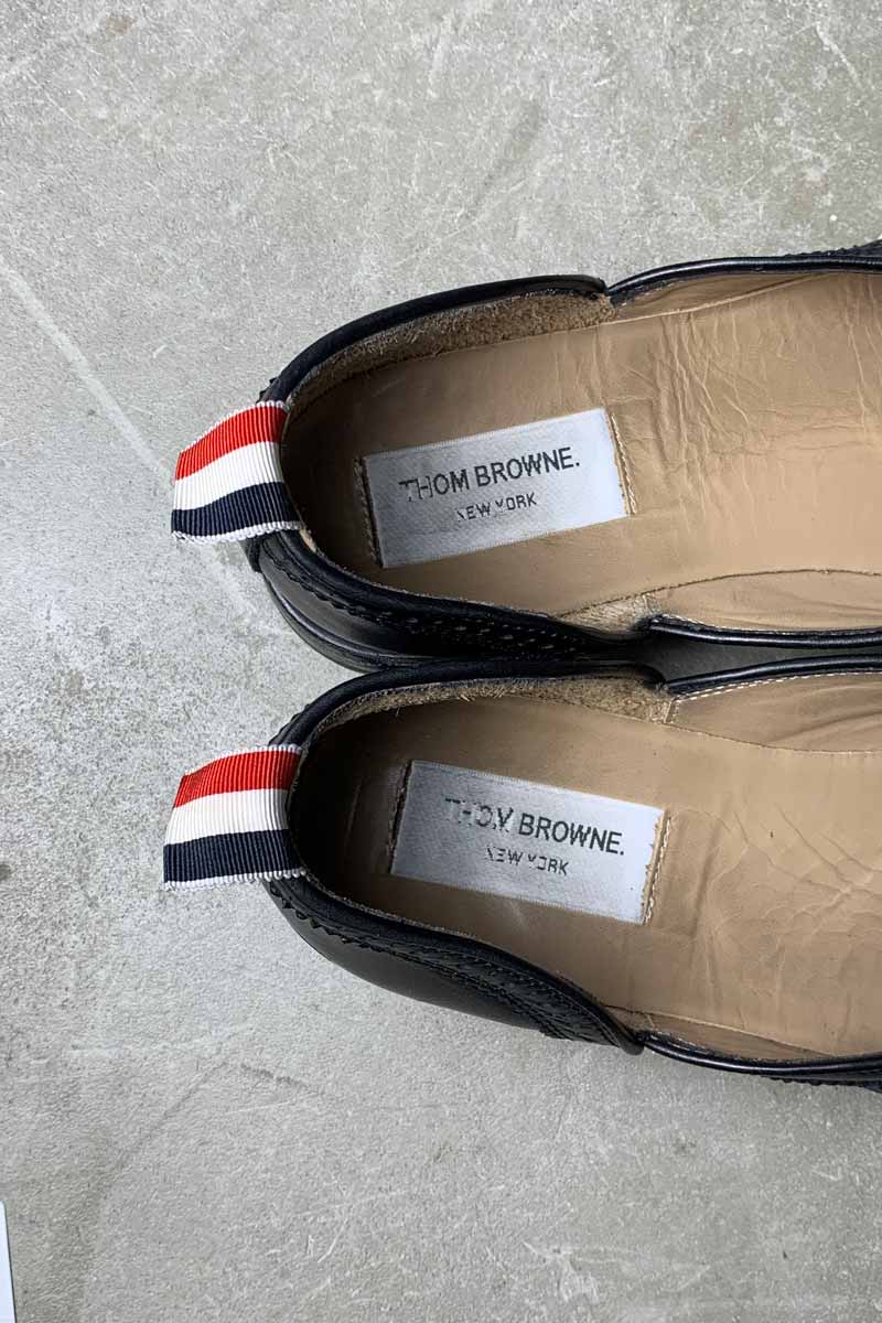MADE IN ITALY WING-TIP LEATHER SLIP-ON / BLACK [SIZE: US10 (equivalent to 28cm) USED]