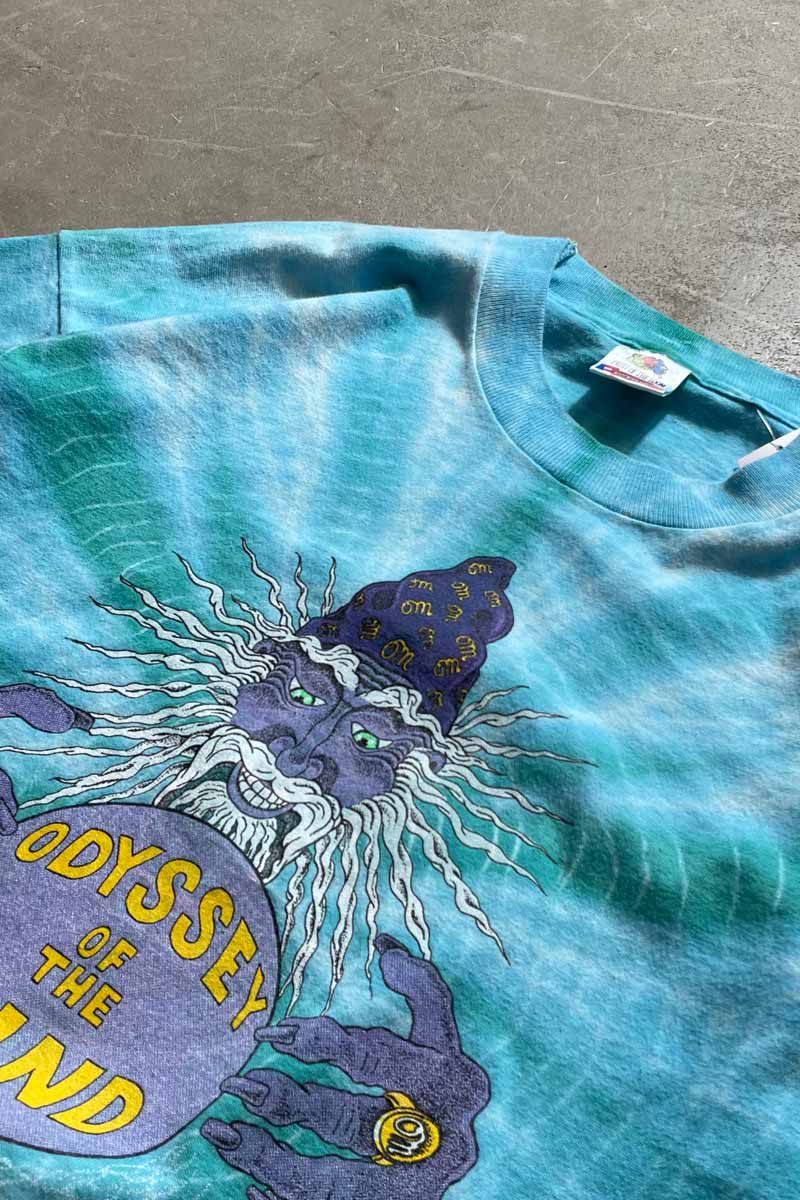MADE IN USA 90s S/S ODYSSEY OF THE MIND PRINT TIE DYE T-SHIRT / BLUE [SIZE: L USED]