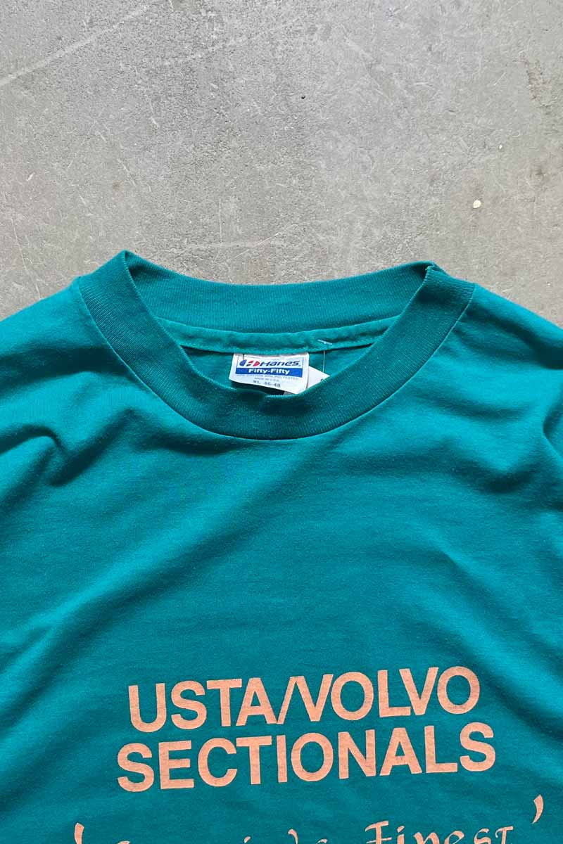 MADE IN USA 90'S USTA / VOLVO SECTIONALS S/S MESSAGE TEE SHIRTS / TURQUOISE BLUE [SIZE: XL USED]