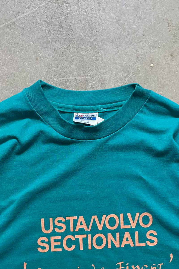 MADE IN USA 90'S USTA / VOLVO SECTIONALS S/S MESSAGE TEE SHIRTS / TURQUOISE BLUE [SIZE: XL USED]