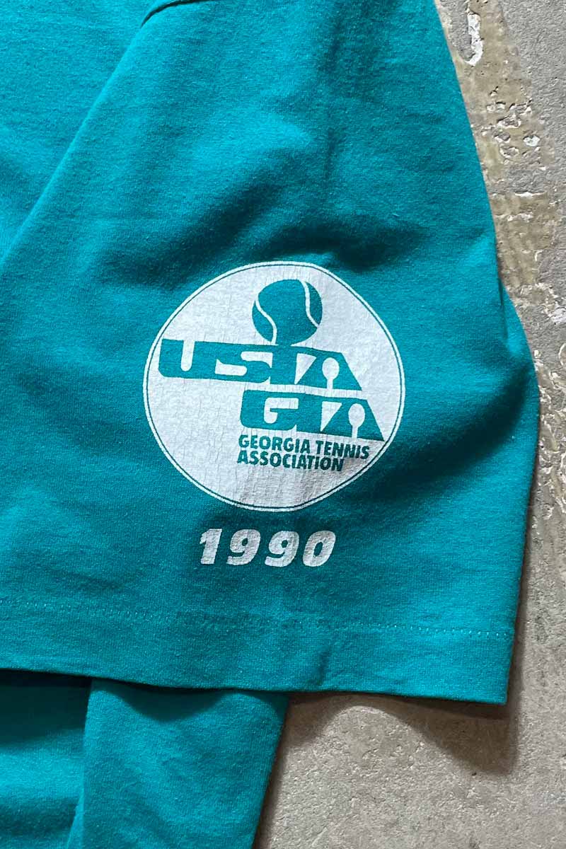 MADE IN USA 90'S USTA / VOLVO SECTIONALS S/S MESSAGE TEE SHIRTS / TURQUOISE BLUE [SIZE: XL USED]