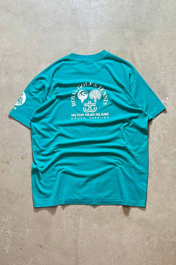 MADE IN USA 90'S USTA / VOLVO SECTIONALS S/S MESSAGE TEE SHIRTS / TURQUOISE BLUE [SIZE: XL USED]