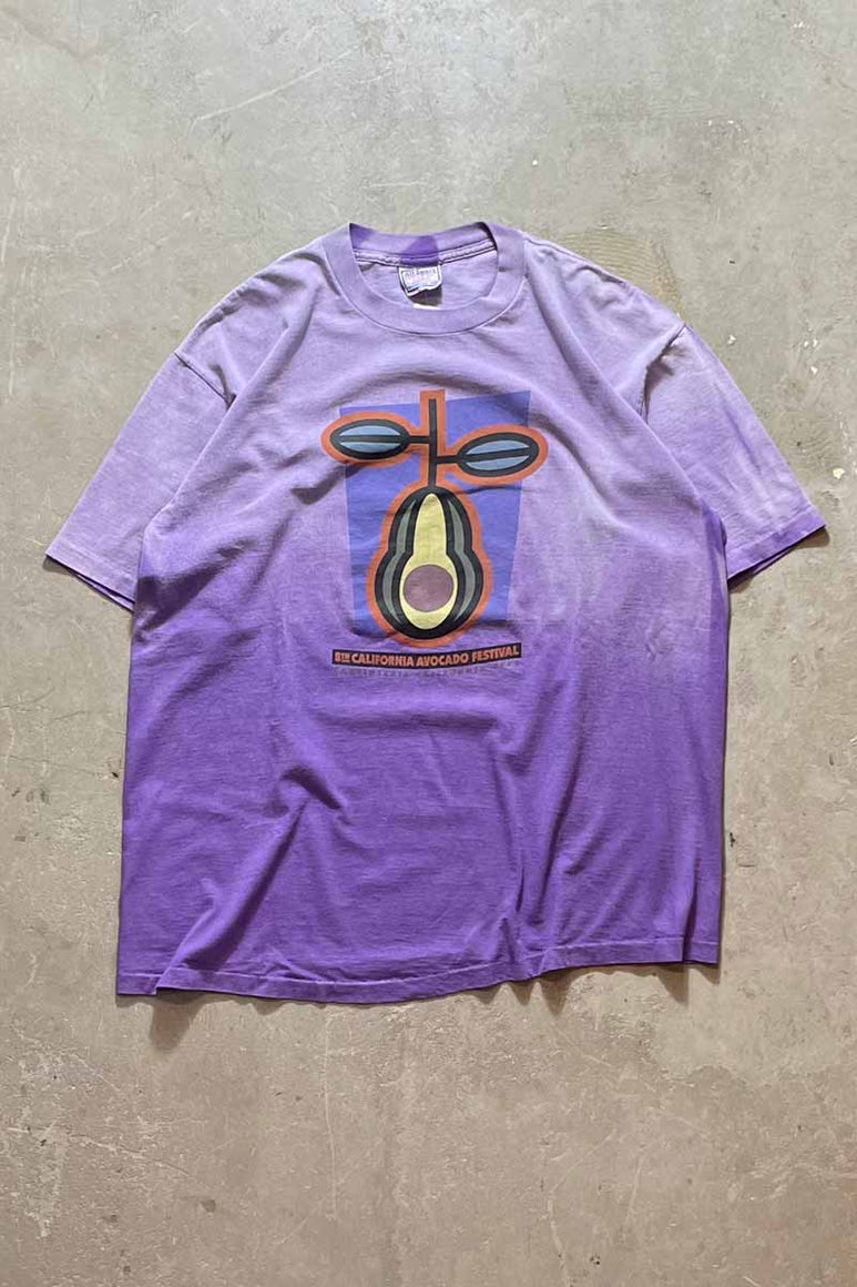 MADE IN USA 90'S S/S AVOCADO FESTIVAL PRINT GRADATION T-SHIRT / PURPLE [SIZE: XL USED]