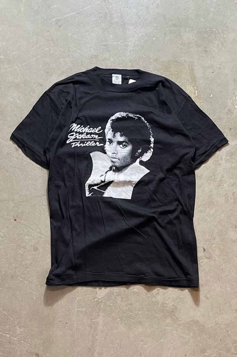 MADE IN PAKISTAN 80'S S/S MICHAEL JACKSON PRINT T-SHIRT / BLACK [SIZE: XL USED]
