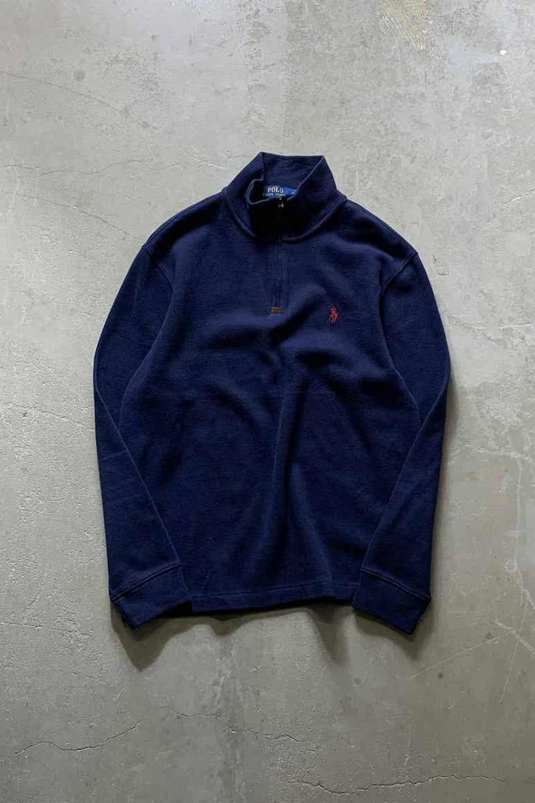 HALF ZIP COTTON KNIT SWEATER / NAVY [SIZE: M USED]
