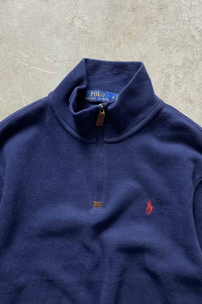 HALF ZIP COTTON KNIT SWEATER / NAVY [SIZE: M USED]