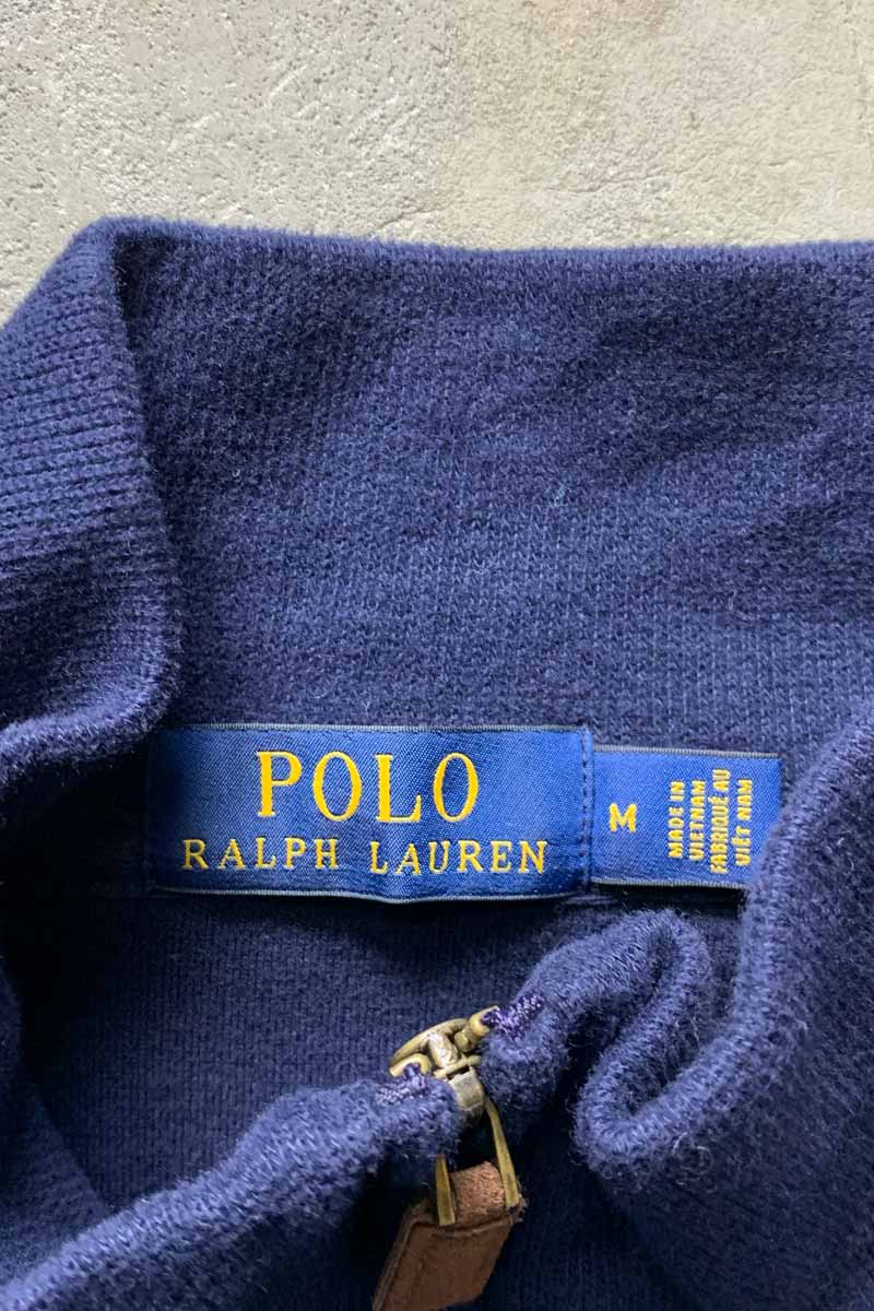 HALF ZIP COTTON KNIT SWEATER / NAVY [SIZE: M USED]