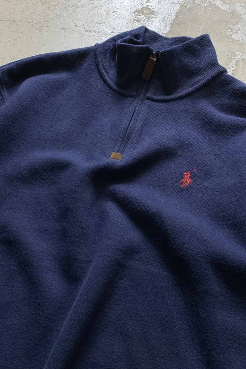 HALF ZIP COTTON KNIT SWEATER / NAVY [SIZE: M USED]