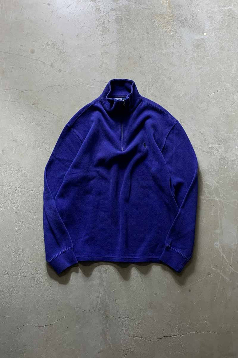 90'S HALF ZIP COTTON KNIT SWEATER / BLUE [SIZE: M USED]