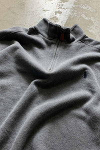 90'S HALF ZIP COTTON KNIT SWEATER / GRAY [SIZE: L USED]