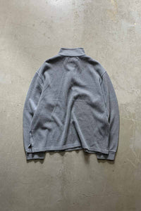 90'S HALF ZIP COTTON KNIT SWEATER / GRAY [SIZE: L USED]