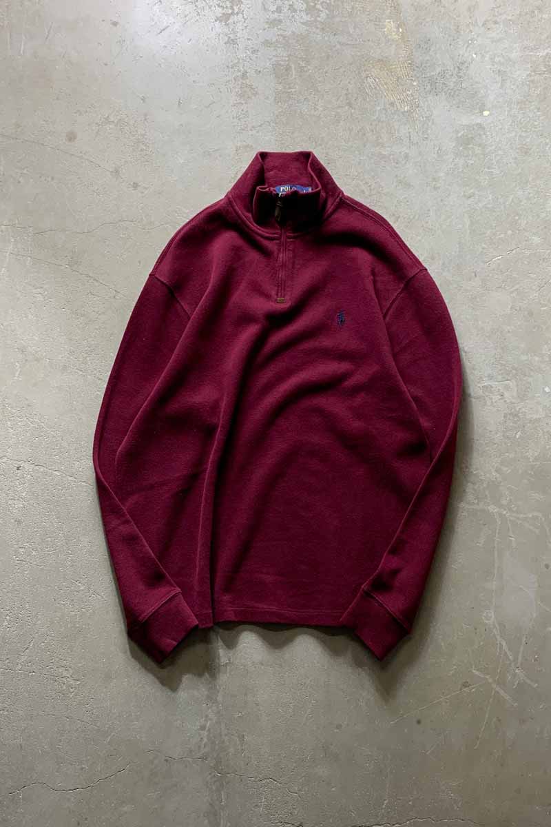 HALF ZIP COTTON KNIT SWEATER / BURGUNDY [SIZE: L USED]