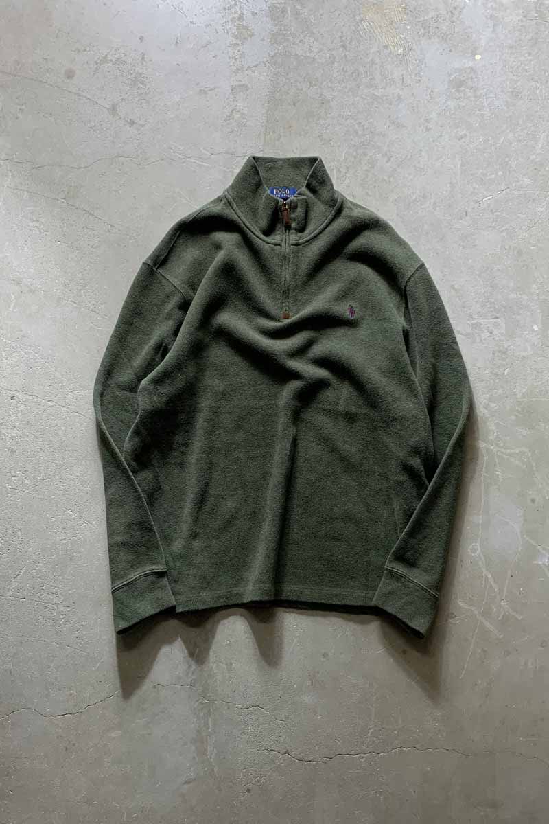 HALF ZIP COTTON KNIT SWEATER / OLIVE [SIZE: XL USED]