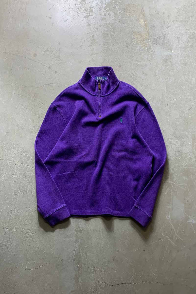 HALF ZIP COTTON KNIT SWEATER / PURPLE [SIZE: L USED]