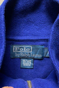 90'S HALF ZIP COTTON KNIT SWEATER / BLUE [SIZE: L USED]