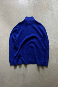 90'S HALF ZIP COTTON KNIT SWEATER / BLUE [SIZE: L USED]