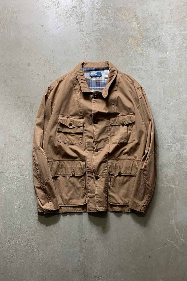 90'S COTTON SAFARI JACKET / BROWN [SIZE: L USED]