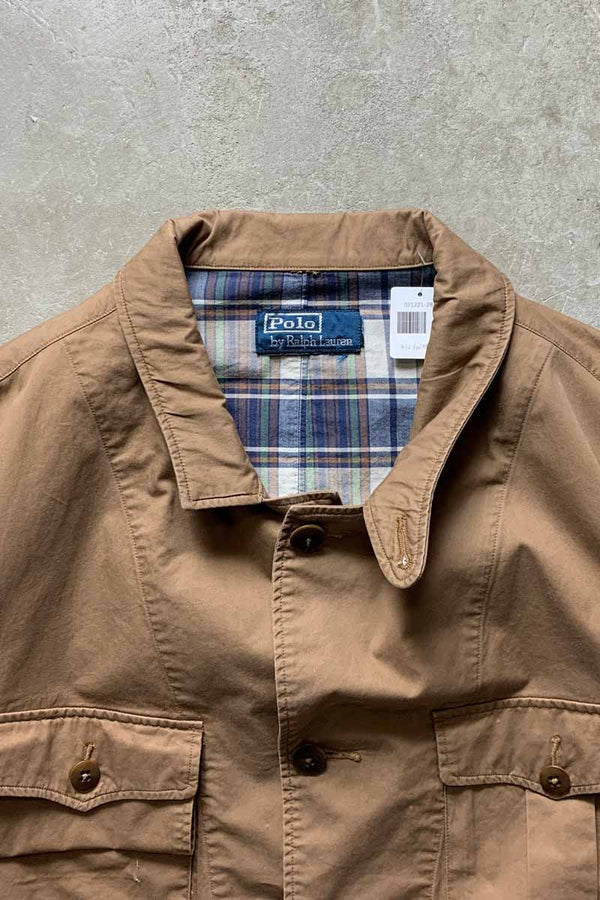 90'S COTTON SAFARI JACKET / BROWN [SIZE: L USED]