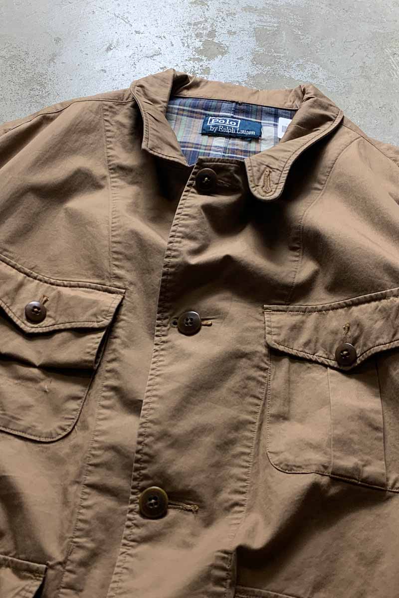 90'S COTTON SAFARI JACKET / BROWN [SIZE: L USED]