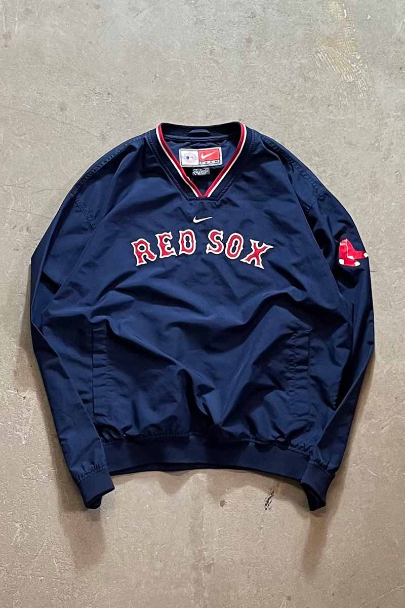 RED SOX V-NECK PULLOVER NYLON JACKET / NAVY [SIZE: M USED]