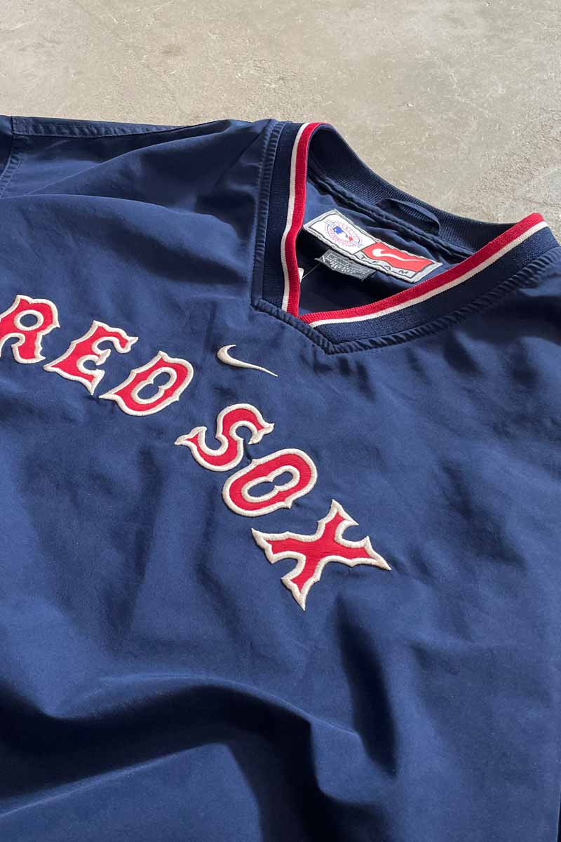 RED SOX V-NECK PULLOVER NYLON JACKET / NAVY [SIZE: M USED]