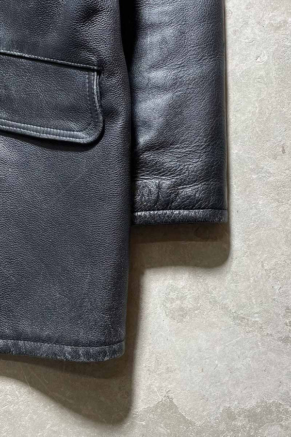 MADE IN USA 90'S LEATHER CAR COAT / BLACK [SIZE: L USED]