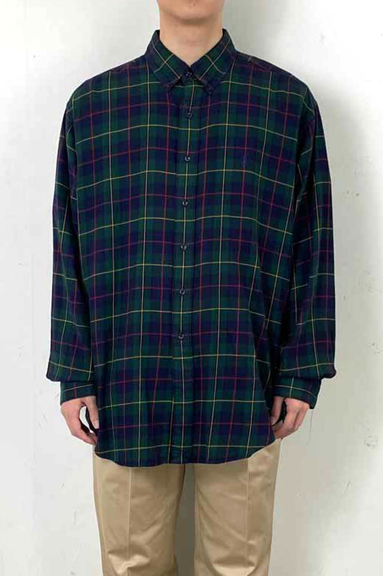 90'S L/S B.D COTTON CHECK BLAKE SHIRT / GREEN [SIZE: XL USED]