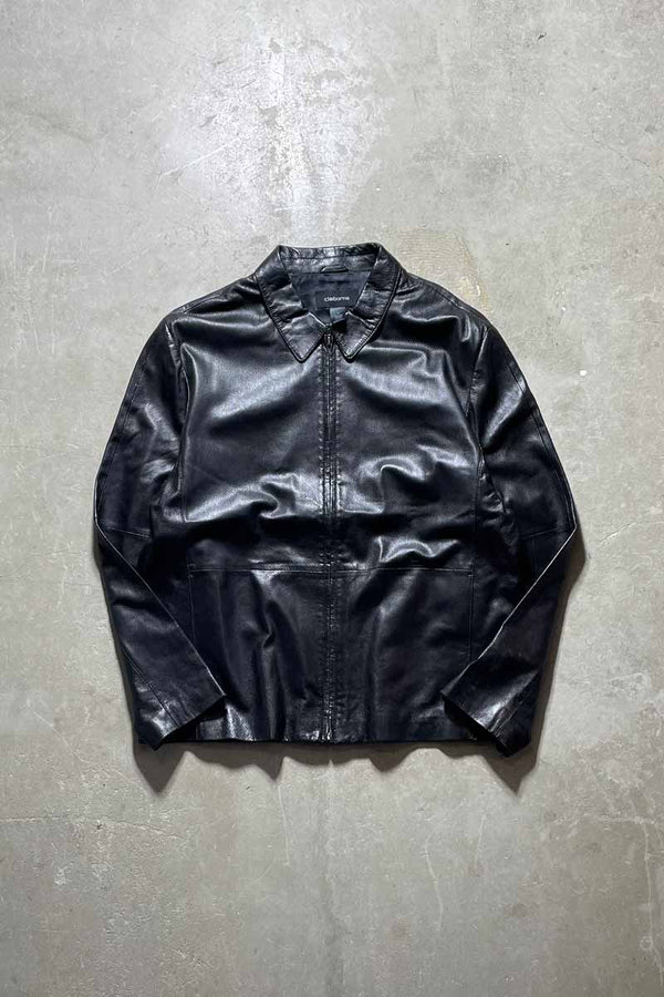 ZIP UP PUNCHING LEATHER JACKET / BLACK [SIZE: XL USED]