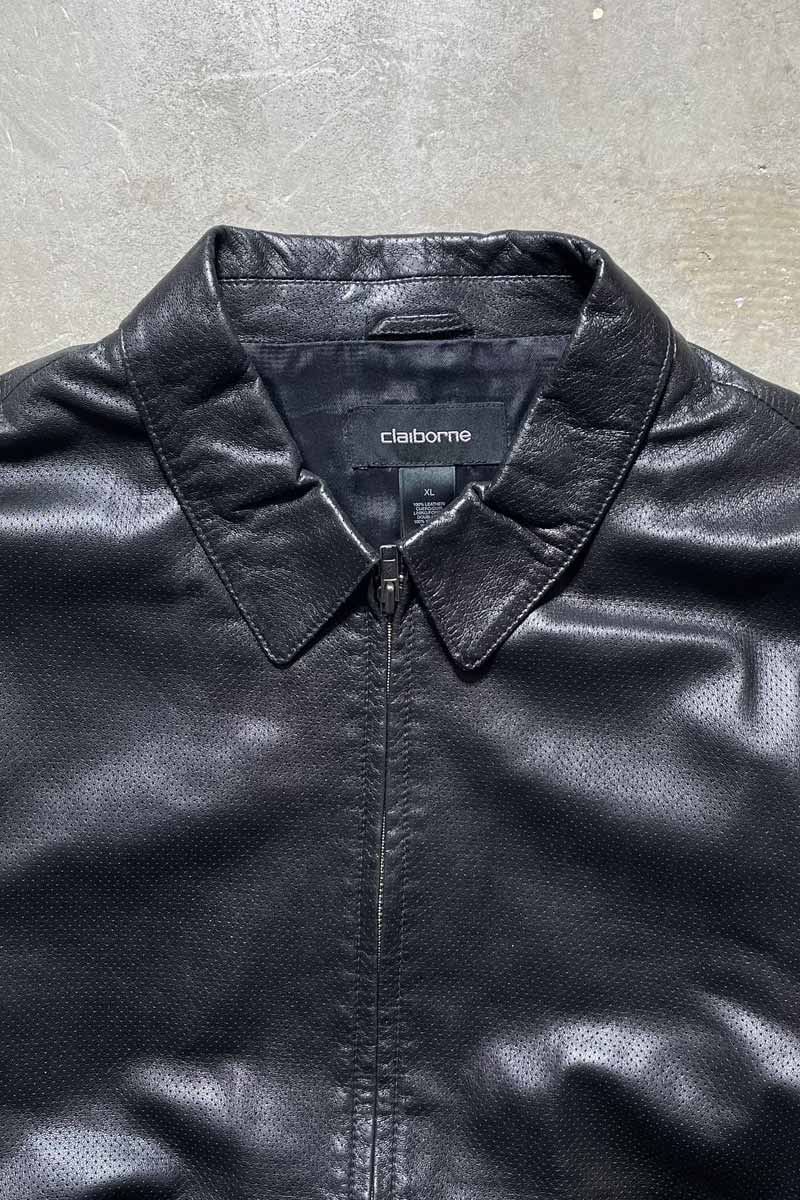 ZIP UP PUNCHING LEATHER JACKET / BLACK [SIZE: XL USED]
