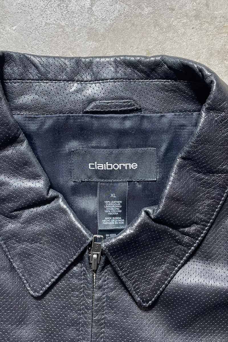 ZIP UP PUNCHING LEATHER JACKET / BLACK [SIZE: XL USED]